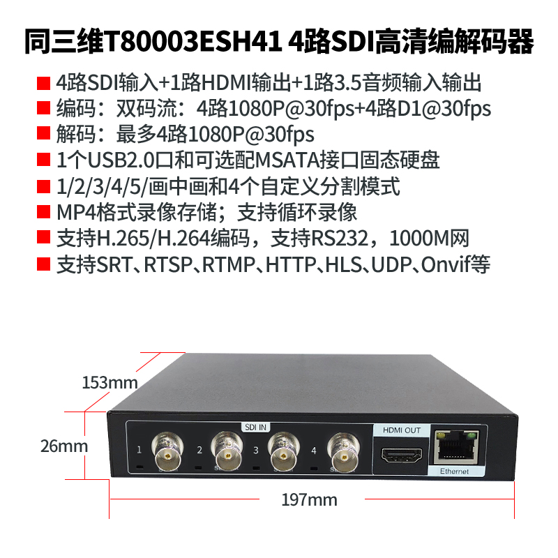 T80003ESH41 H.265 4路SDI高清编解码器简介